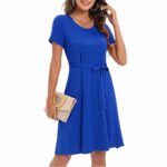 Casual Women Short Sleeve Round Neck A Line Fit and Flare Midi Skater Dress